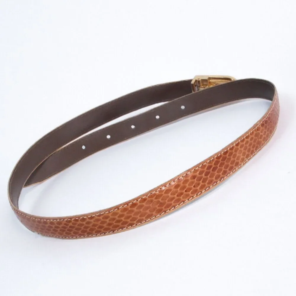 Genuine Snakeskin Exotic Belt Womens Size M/L Skinny Brown Gold Buckle Unbranded